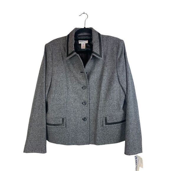 NWT Pendleton Gray Tweed Wool Silk Leather Blazer Jacket Plus Size 16 - Picture 4 of 12